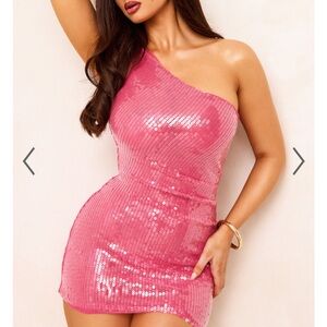 ShowPo Pink Sequin One-Shoulder Dress